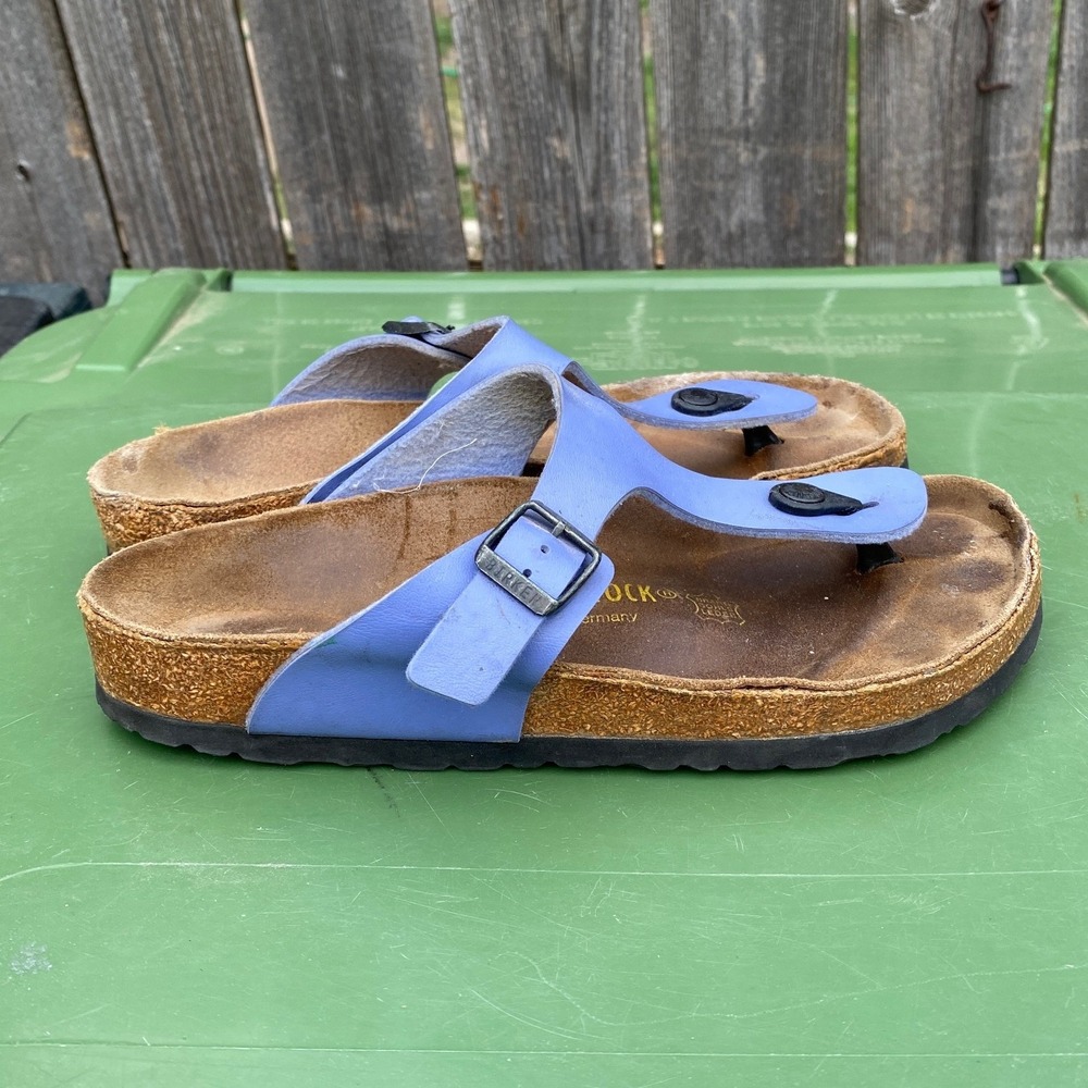 Birkenstock Gizeh Periwinkle Blue Thong Sandals Cork Footbed Womens 38 L7 M5 - Picture 3 of 9